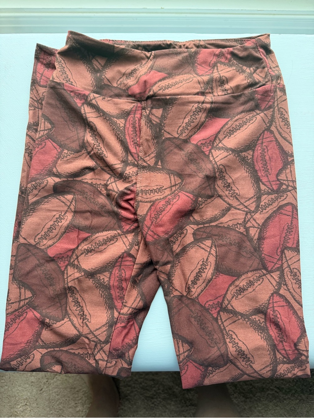 LuLaRoe One Size Football Leggings Brown Red Fall Game Day